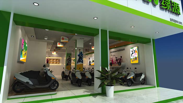 綠源電動(dòng)車(chē)店鋪、店面門(mén)面裝修設(shè)計(jì)案例效果圖